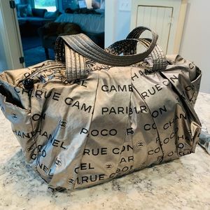 CHANEL Metallic Hobo Bag Tote Purse Large